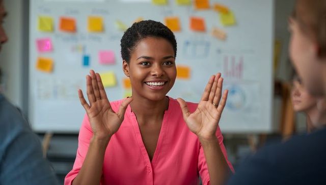 Colleague Leading Engaging Discussion During Team Meeting