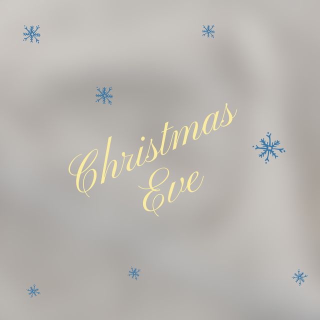 Composition of christmas eve text over snowflakes and grey background. Christmas, festivity, celebration and tradition concept digitally generated video.