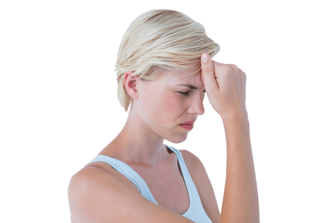 Transparent Background Woman Holding Forehead in Discomfort - Download Free Stock Videos Pikwizard.com