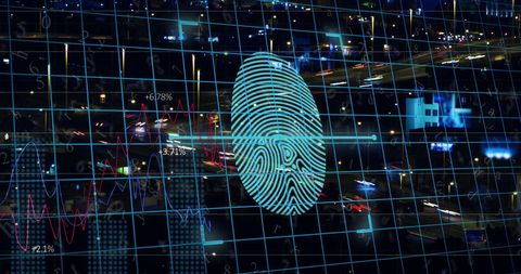 Digital Fingerprint Overlay on Urban Cityscape Background - Download Free Stock Images Pikwizard.com