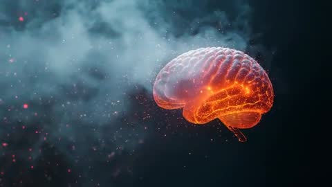 Rotating Glowing 3D Brain with Neural Pathways in Mist