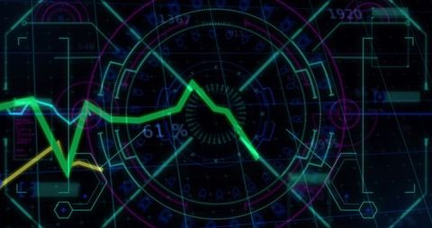 Neon hud telemetry dashboard showing live oscillating data trace over futuristic reticle