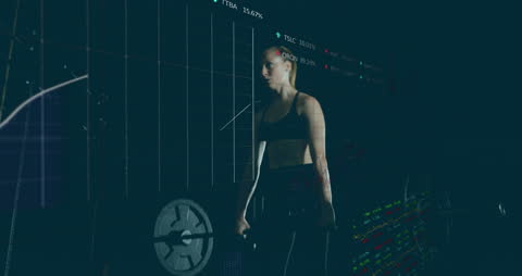 Woman Lifting Weights with Data Visualization Overlay