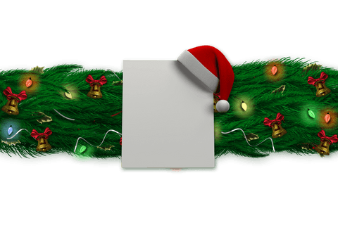 Transparent Background Decorated Garland with Christmas Ornaments and Santa Hat