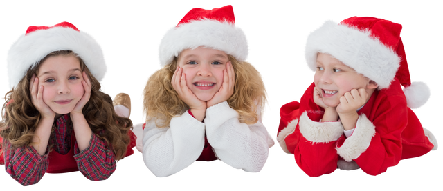 Joyful Children Celebrating Christmas Wearing Santa Hats on Transparent Background - Download Free Stock Videos Pikwizard.com