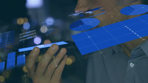 Man Using Smartphone with Animated Financial Data Overlay