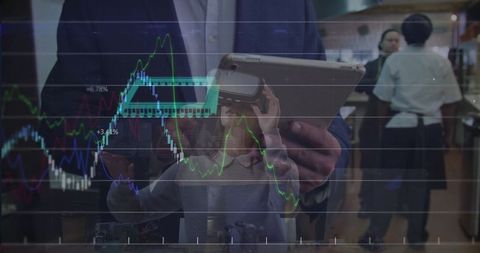 Businessman Integrating Technology with VR in Digital Chart Environment