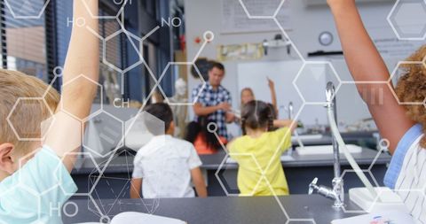 Diverse Students Raising Hands in Interactive Science Class - Download Free Stock Images Pikwizard.com