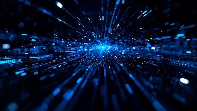Futuristic Digital Data Tunnel with Luminous Blue Particles
