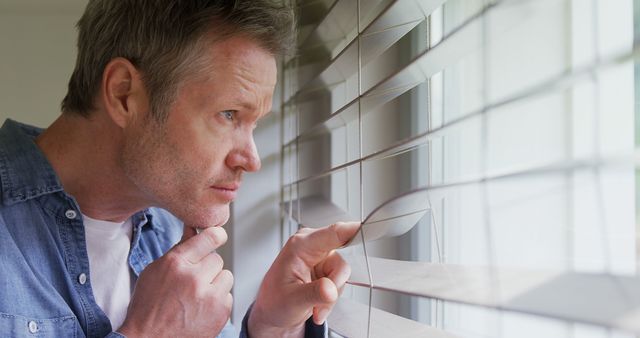 Curious Adult Male Looking Through Window Blinds - Download Free Stock Images Pikwizard.com