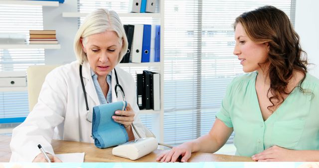 Senior Doctor Taking Blood Pressure of Female Patient in Office - Download Free Stock Images Pikwizard.com