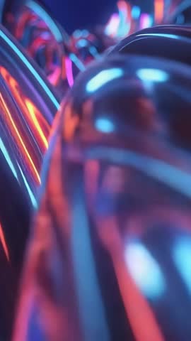 Neon Metallic Ripples Flowing Through Futuristic Digital Space | Vertical Motion Loop