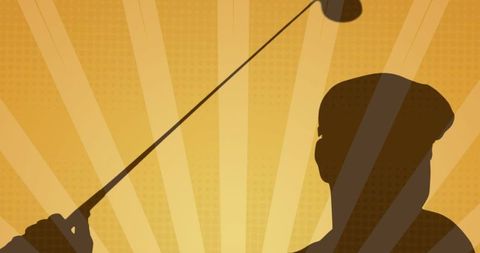 Golf player silhouette against vivid orange background