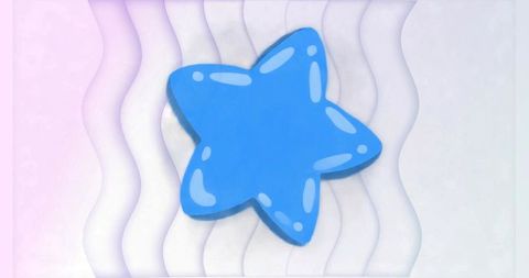 Floating glossy blue star on pastel wavy panels, futuristic layered abstract background