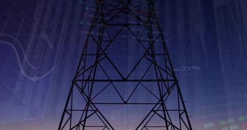 Silhouetted Pylon with Digital Data Overlay - Download Free Stock Images Pikwizard.com
