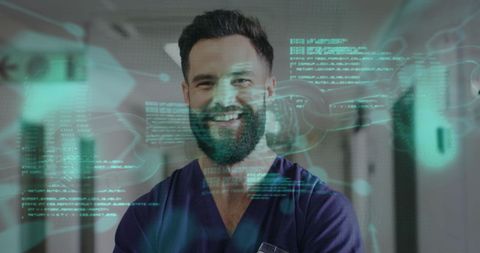Caucasian Male Doctor with Futuristic Medical Overlay