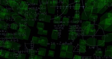 Abstract mathematical formulas on green digital matrix background