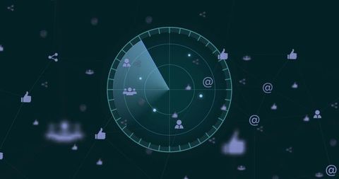 Digital Radar Interface Scanning Social Media Icons