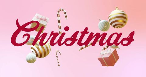 Joyful Christmas Text with Floating Festive Decorations