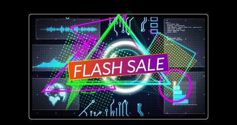 Futuristic Flash Sale Banner with Neon Tech Interface