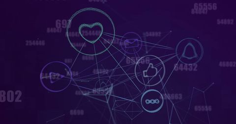 Digital network of social media icons on purple background