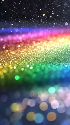 Vertical Rainbow Glitter Motion with Floating White Dust and Iridescent Bokeh Shimmer