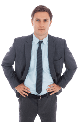 Serious Businessman Standing with Hands on Hips Transparent