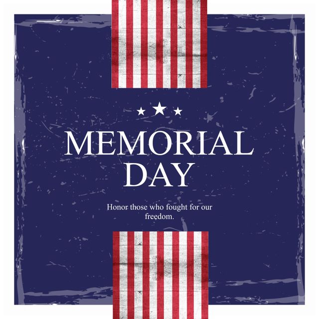 Design featuring Memorial Day text with American flags. Patriotic theme ideal for Memorial Day promotions, social media posts, tribute messages, and event invitations.