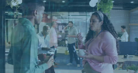 Business Professionals Networking with Financial Data Overlay