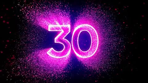 Magenta Particle Countdown Forming Neon 30, Emitting Radial Spark Burst
