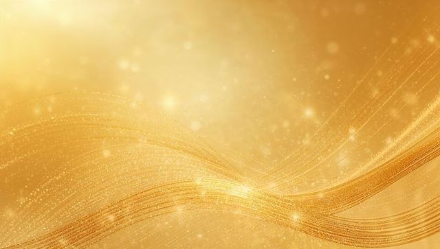 Golden ribbon wave flowing over shimmering glitter background for luxury and celebration