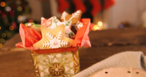 Festive Christmas Cookies in Decorative Box with Twinkling Lights