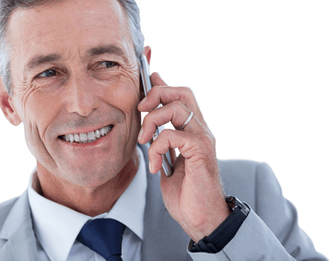 Confident Businessman Talking on Transparent Phone Call