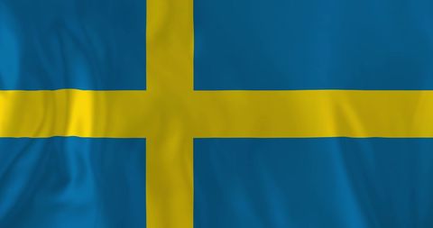 Waving Swedish Flag with Yellow Cross on Blue Field