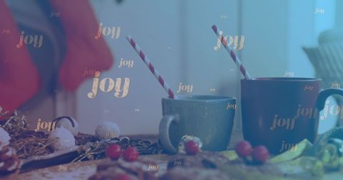 Celebratory Hot Chocolate with Christmas Decor and Joy Text Overlay - Download Free Stock Images Pikwizard.com