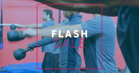 Flash Sale Overlaid on Diverse Group Doing Kettlebell Workout - Download Free Stock Images Pikwizard.com