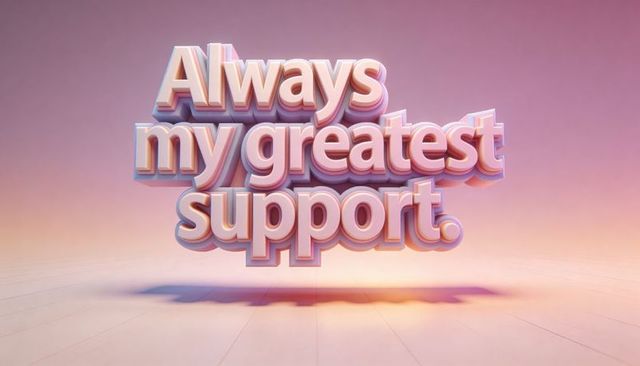 Floating 3d pastel typography reading 'always my greatest support' with gradient lighting
