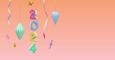 Colorful 2024 new year decorations on pastel background