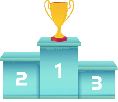 Transparent podium with golden trophy illustrates success and achievement