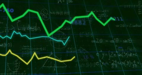 Graph analysis with scientific and mathematical formulas overlay