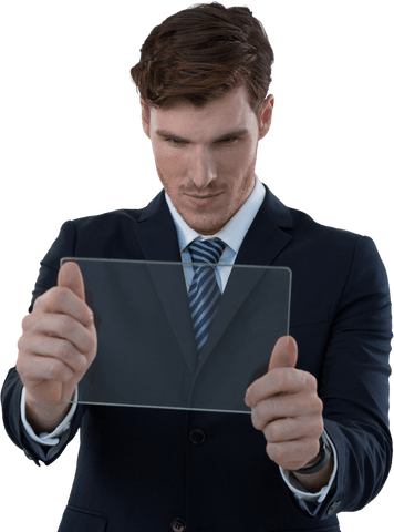 businessman engaged with transparent glass tablet technology - Download Free Stock Videos Pikwizard.com