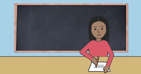 Schoolgirl Drawing with Blackboard Background in Classroom Scene - Download Free Stock Images Pikwizard.com