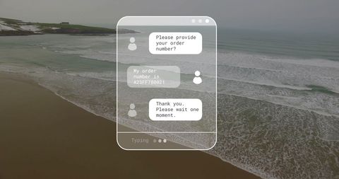 Digital interface overlay on scenic beach landscape