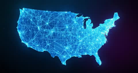 Glowing Digital Map Showcasing US Connectivity and Innovation