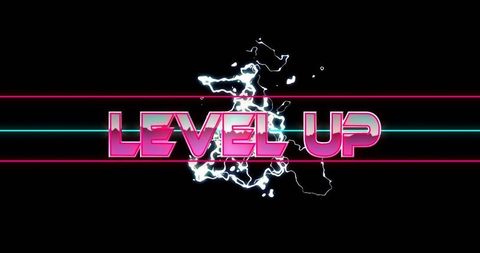 Neon level up sign with electric glow and futuristic design
