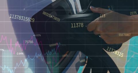 Woman Charging Electric Car with Financial Data Overlay