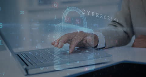 Cybersecurity Lock with Laptop in Data Coding Concept