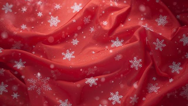 Red wrapping paper with snowflake motif and sparkling bokeh lights