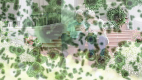 Caucasian Couple Using Tablet with COVID Distortion Effect