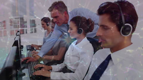 Customer Support Team Working with Digital Network Overlay